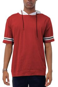 SHORT SLEEVE HOODED SHIRT (Color: Red, size: L)