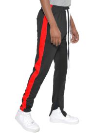 SINGLE STRIPE TRACK PANTS (Color: black red, size: 3XL)
