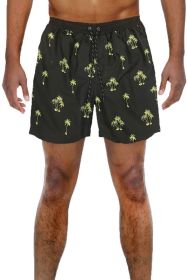 Palm Tree Print Swim Shorts (Color: Black, size: XL)