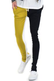 TWO TONE COLOR BLOCK TRACK PANT JOGGER (Color: YELLOW BLACK, size: S)