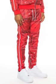 Weiv Paisley Bandana Print Track Pants (Color: Red, size: L)