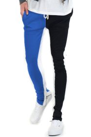 TWO TONE COLOR BLOCK TRACK PANT JOGGER (Color: ROYAL/BLACK, size: L)