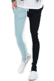 TWO TONE COLOR BLOCK TRACK PANT JOGGER (Color: SKY/BLACK, size: L)
