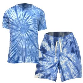 Tye Dye Shirt and Short Set (Color: light blue, size: M)