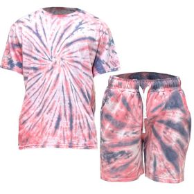 Tye Dye Shirt and Short Set (Color: Red, size: M)