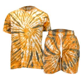 Tye Dye Shirt and Short Set (Color: GOLD, size: XL)