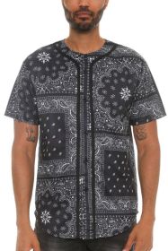 Bandana Print Baseball Jersey (Color: Black, size: S)