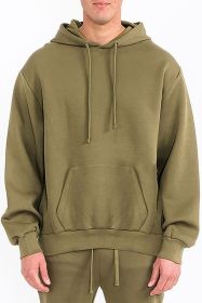 Mens Solid Tech Fleece Hoodie (Color: OLIVE, size: M)