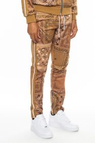 Weiv Paisley Bandana Print Track Pants (Color: Khaki, size: 3XL)
