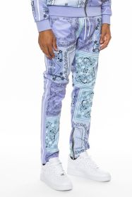 Weiv Paisley Bandana Print Track Pants (Color: Lavender, size: L)