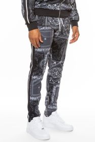 Weiv Paisley Bandana Print Track Pants (Color: Black, size: M)
