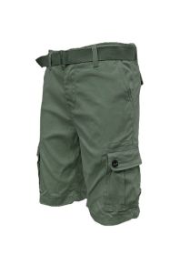 Weiv Mens Belted Cargo Shorts Pockets and Belt (Color: OLIVE, size: 32)