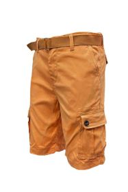 Weiv Mens Belted Cargo Shorts Pockets and Belt (Color: RUST, size: 38)