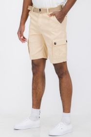 Weiv Mens Belted Cargo Shorts Pockets and Belt (Color: Khaki, size: 30)
