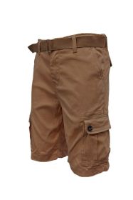 Weiv Mens Belted Cargo Shorts Pockets and Belt (Color: Mocha, size: 34)