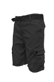 Weiv Mens Belted Cargo Shorts Pockets and Belt (Color: Black, size: 34)