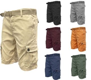 Weiv Mens Belted Cargo Shorts Pockets and Belt (Color: Dark Grey, size: 34)