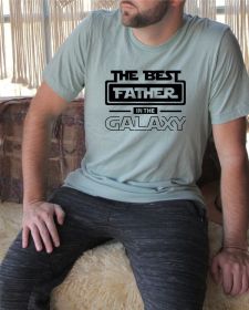 Best Father in the Galaxy Graphic Mens Tee (Color: Heather Dusty Blue, size: 2X)