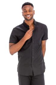 Weiv Men's Casual Short Sleeve Solid Shirts (Color: Black, size: XL)