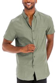 Weiv Men's Casual Short Sleeve Solid Shirts (Color: OLIVE, size: S)