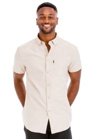 Weiv Men's Casual Short Sleeve Solid Shirts (Color: Beige, size: S)