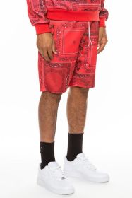 Weiv Mens Paisley Bandana Print Shorts (Color: Red, size: XL)