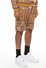 Weiv Mens Paisley Bandana Print Shorts (Color: Khaki, size: 3XL)