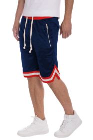STRIPED BAND SOLID BASKETBALL SHORTS (Color: NAVY, size: L)