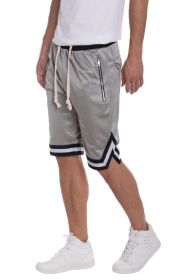 STRIPED BAND SOLID BASKETBALL SHORTS (Color: Grey, size: M)