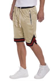 STRIPED BAND SOLID BASKETBALL SHORTS (Color: CREAM, size: XL)