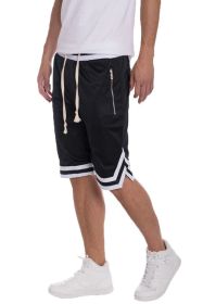 STRIPED BAND SOLID BASKETBALL SHORTS (Color: Black, size: M)
