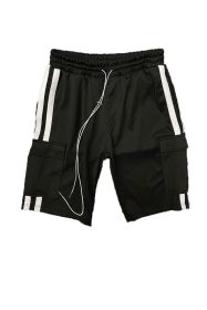 Two Stripe Cargo Pouch Shorts (Color: black red, size: 2XL)