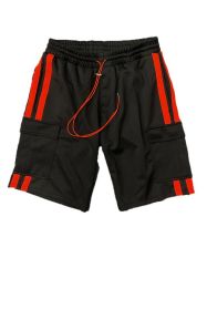 Two Stripe Cargo Pouch Shorts (Color: black orange, size: XL)